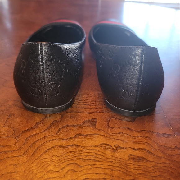 Gucci GG Logo Web Green Red Genuine leather Black Flat Loafers Shoes - Picture 2 of 9